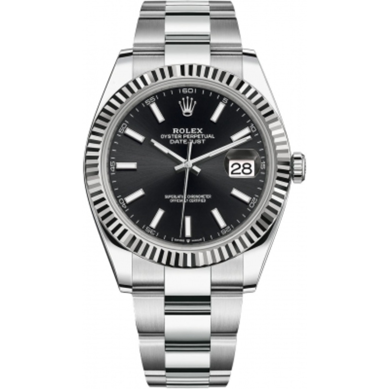 126334 Black Index Oyster Rolex Datejust 41mm Stainless Steel Mens Watch