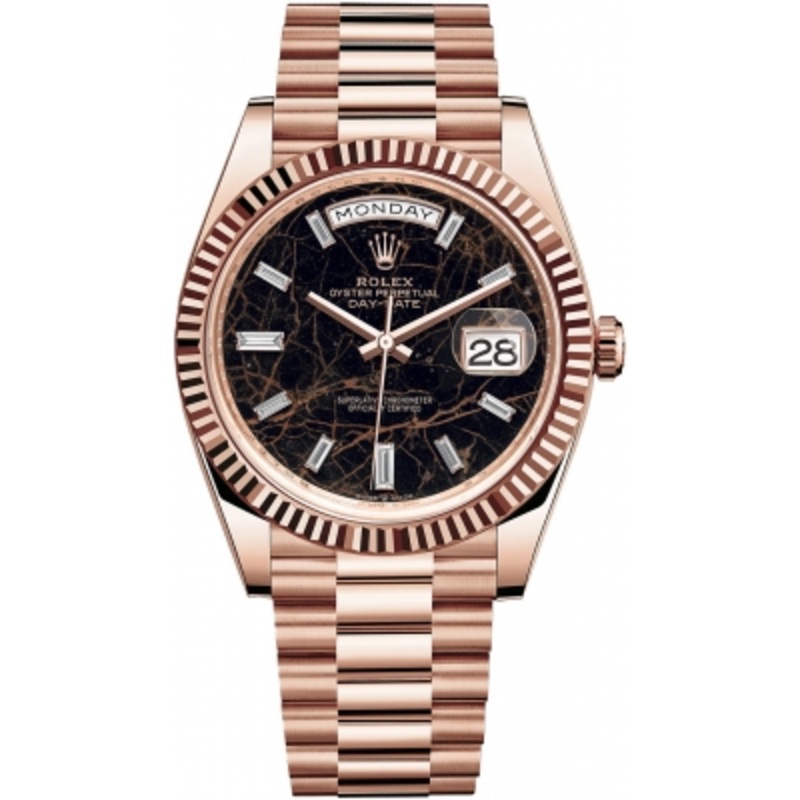 228235 Eisenkiesel Baguette Rolex Day-Date 40mm Everose Gold Mens Watch