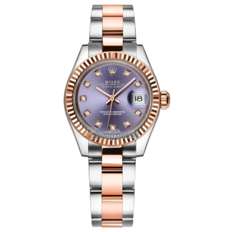 279171 Aubergine Diamond Oyster Rolex Lady Datejust 28mm Stainless Steel and Everose Gold Ladies Watch