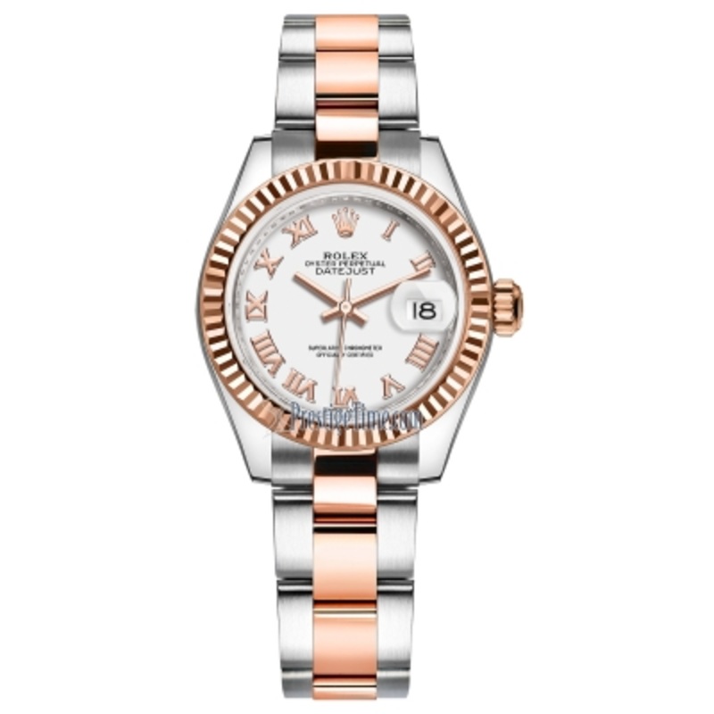 279171 White Roman Oyster Rolex Lady Datejust 28mm Stainless Steel and Everose Gold Ladies Watch
