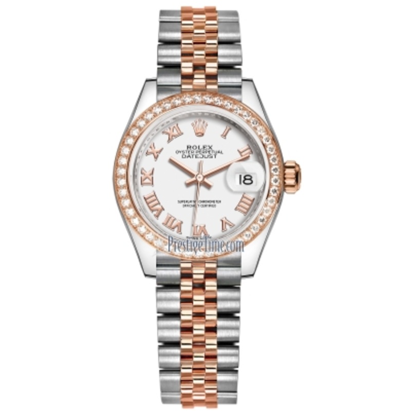 279381RBR White Roman Jubilee Rolex Lady Datejust 28mm Stainless Steel and Everose Gold Ladies Watch