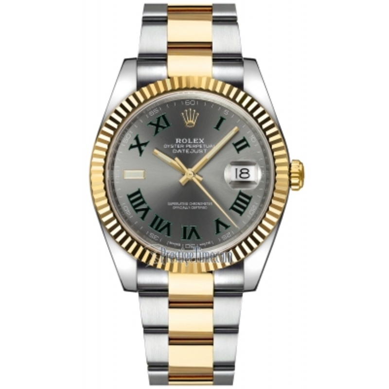 126333 Slate Roman Oyster Wimbledon Rolex Datejust 41mm Steel and Yellow Gold Mens Watch