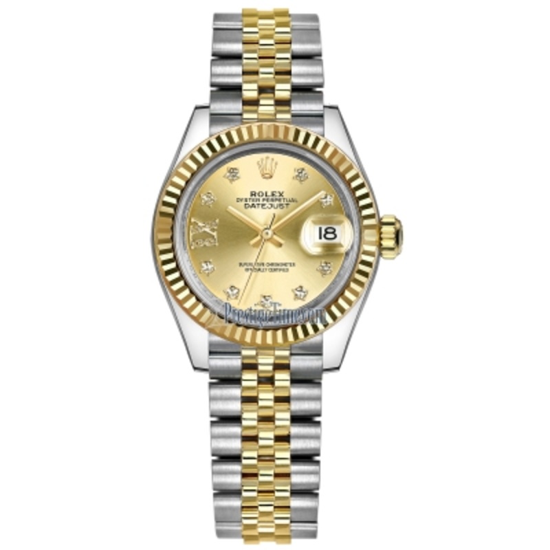 279173 Champagne 17 Diamond Jubilee Rolex Lady Datejust 28mm Stainless Steel and Yellow Gold Ladies Watch