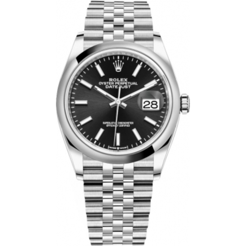 126200 Black Index Jubilee Rolex Datejust 36mm Stainless Steel Midsize Watch
