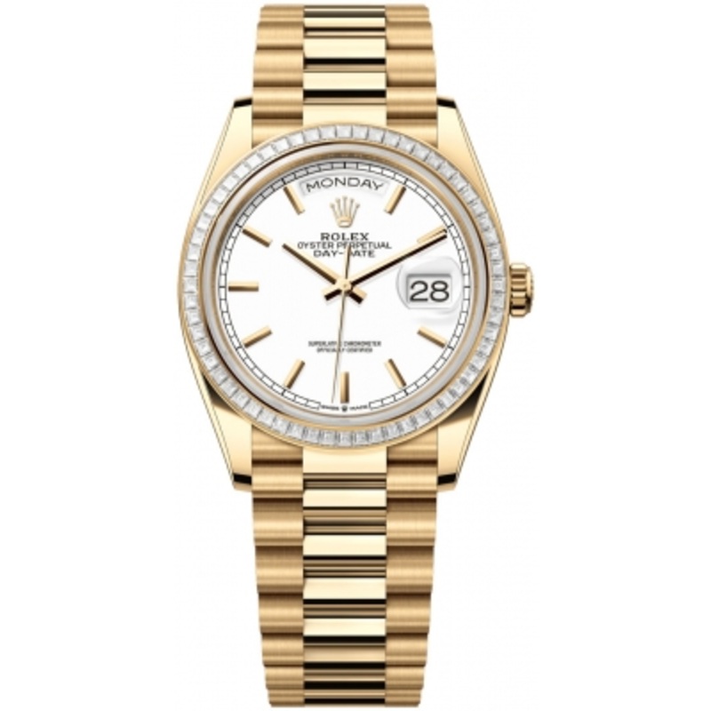 128398TBR White Index   Rolex Day-Date 36mm Yellow Gold Midsize Watch