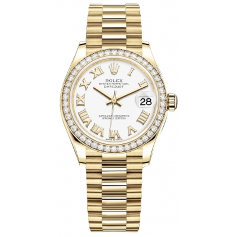 278288rbr White Roman President Rolex Datejust 31mm Yellow Gold Ladies Watch