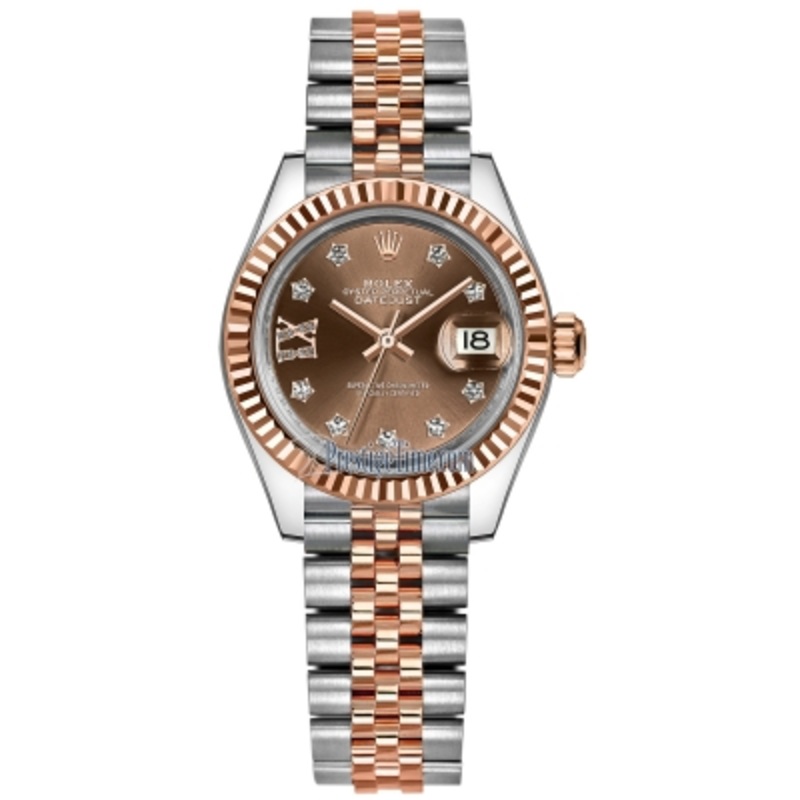 279171 Chocolate 17 Diamond Jubilee Rolex Lady Datejust 28mm Stainless Steel and Everose Gold Ladies Watch
