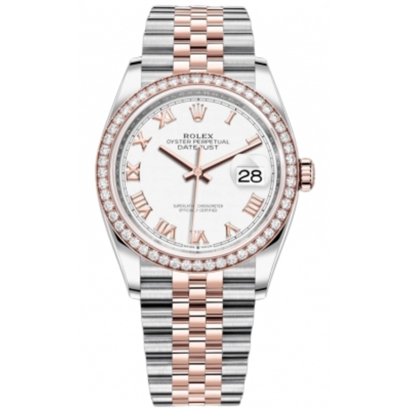 126281RBR White Roman Jubilee Rolex Datejust 36mm Stainless Steel and Rose Gold Ladies Watch
