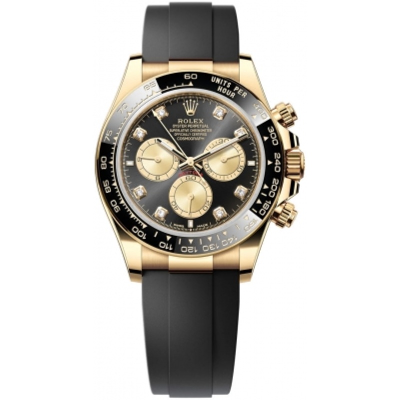 126518LN Bright Black Golden Diamond Rolex Cosmograph Daytona Yellow Gold Mens Watch