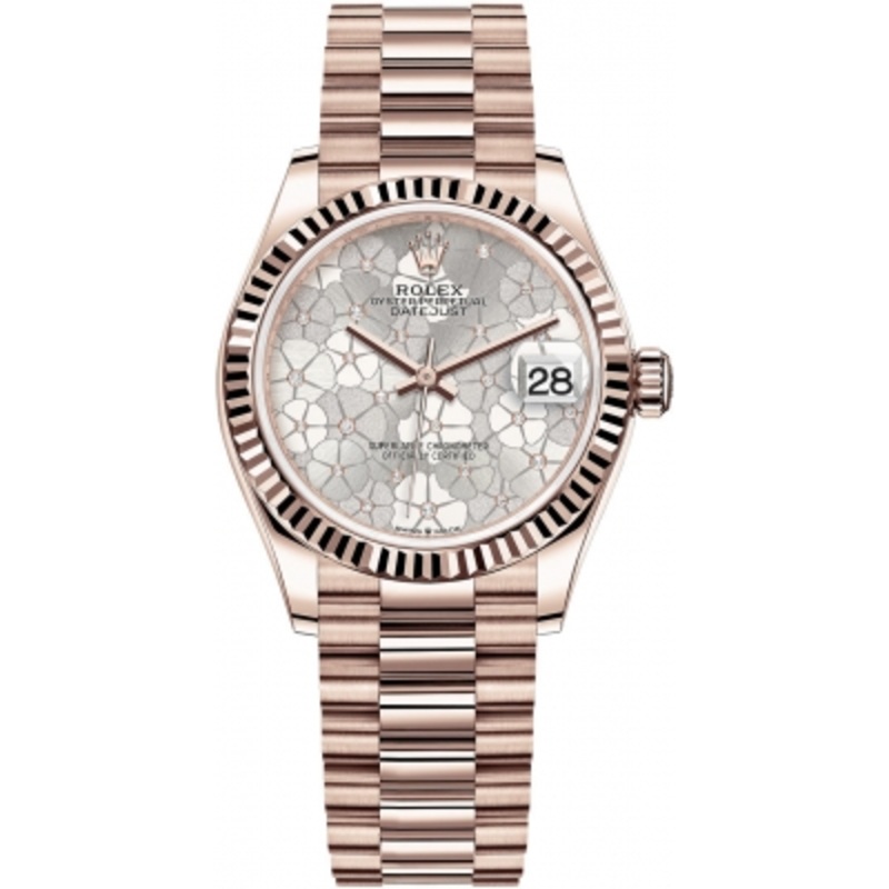 278275 Silver Floral President Rolex Datejust 31mm Everose Gold Ladies Watch