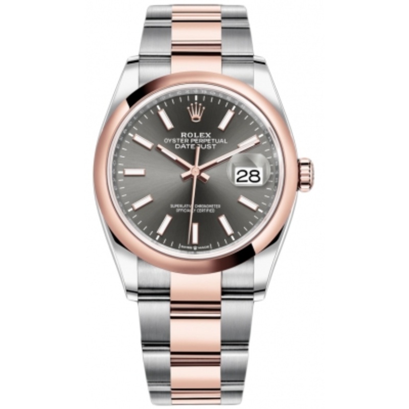 126201 Dark Rhodium Index Oyster Rolex Datejust 36mm Stainless Steel and Rose Gold Ladies Watch