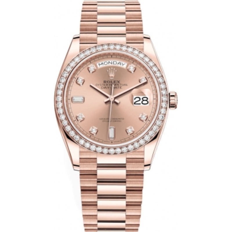 128345RBR Rose Diamond Rolex Day-Date 36mm Everose Gold Midsize Watch