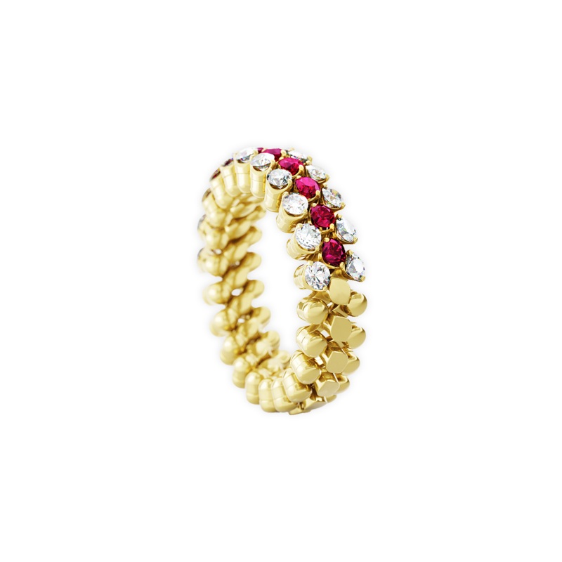 Brevetto 3-row Multi Size Ring in Yellow Gold with Rubies – Serafino Consoli Jewelry