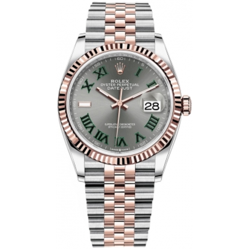 126231 Slate Roman Jubilee Wimbledon Rolex Datejust 36mm Stainless Steel and Rose Gold Ladies Watch