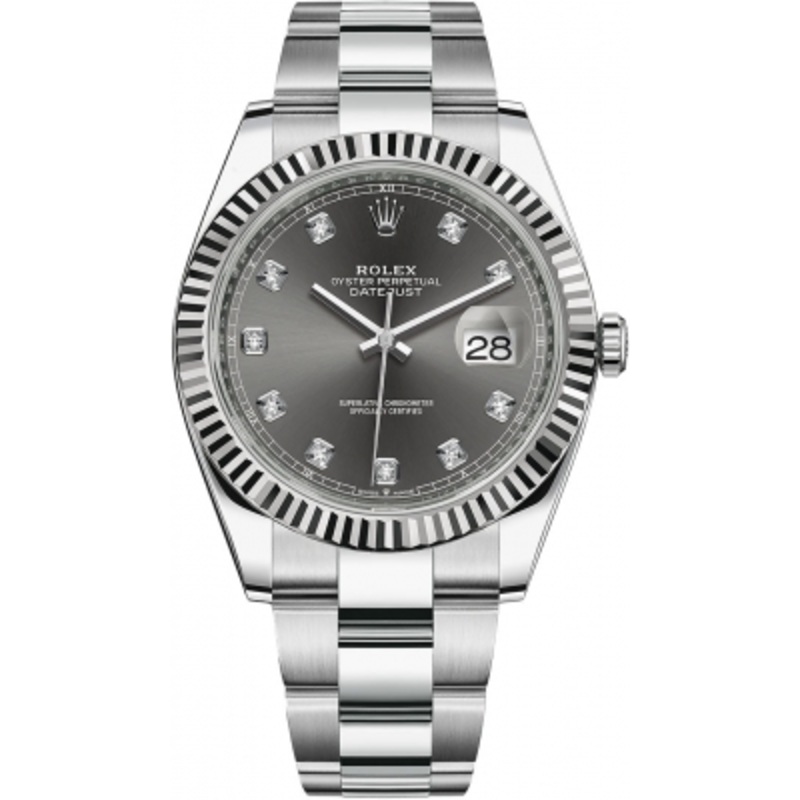 126334 Dark Rhodium Diamond Oyster Rolex Datejust 41mm Stainless Steel Mens Watch