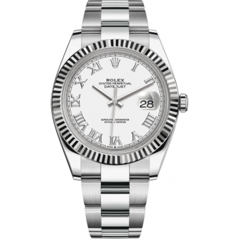 126334 White Roman Oyster Rolex Datejust 41mm Stainless Steel Mens Watch