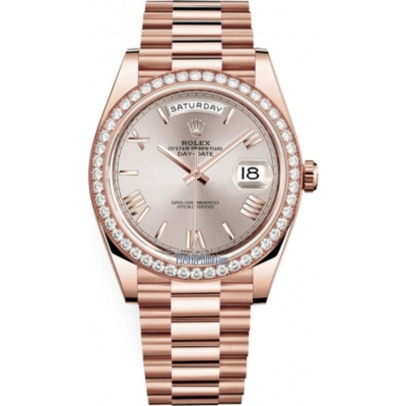 228345RBR Sundust Roman Rolex Day-Date 40mm Everose Gold Mens Watch