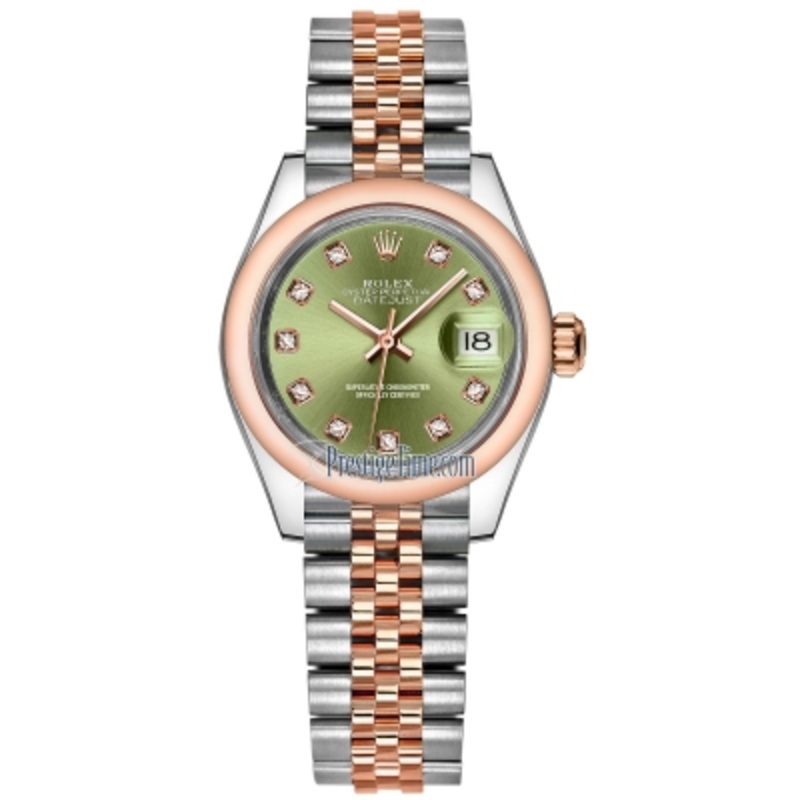 279161 Olive Green Diamond Jubilee Rolex Lady Datejust 28mm Stainless Steel and Everose Gold Ladies Watch