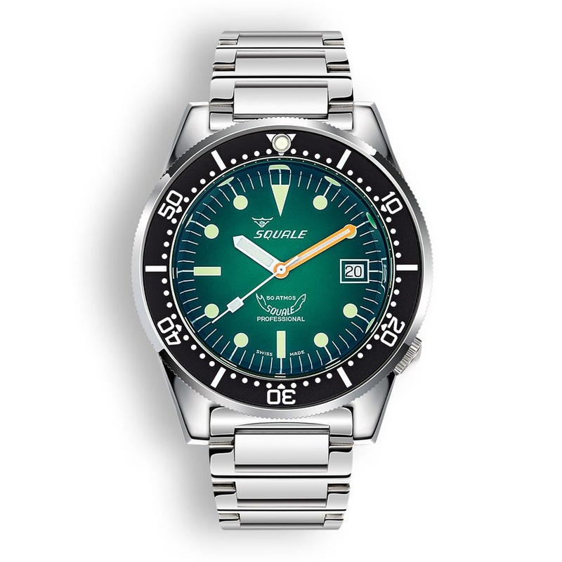 Squale 1521 Green Ray Steel Green on Bracelet 1521PROFGR.SQ20L