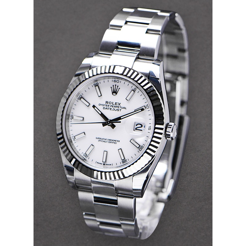 126334 used white stick oyster Rolex Datejust 2 – 41mm in Steel with Oyster Bracelet /  Fluted Bezel
