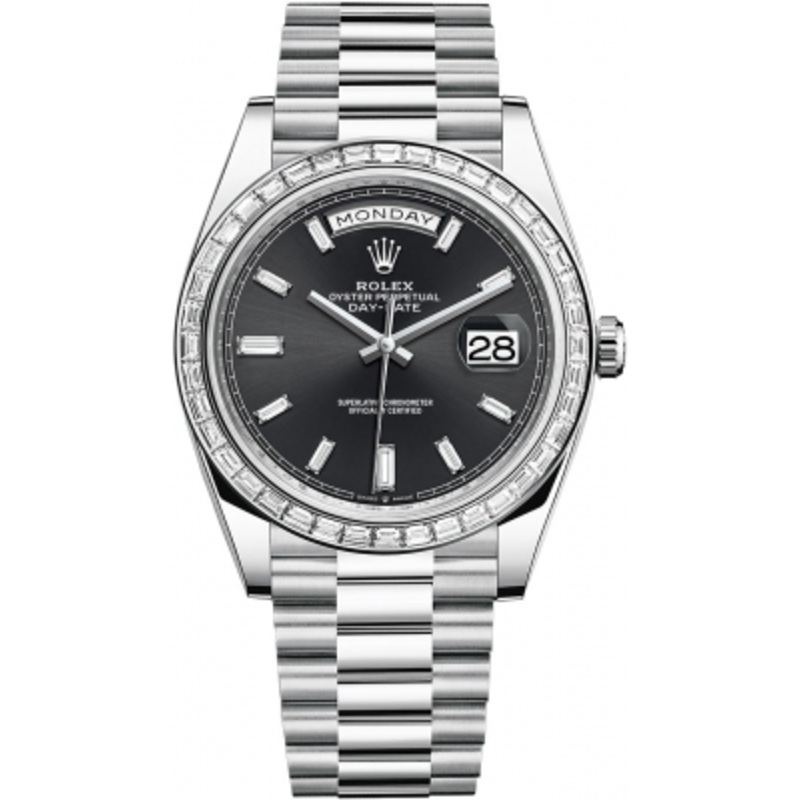 228396TBR Black Baguette Rolex Day-Date 40mm Platinum Mens Watch