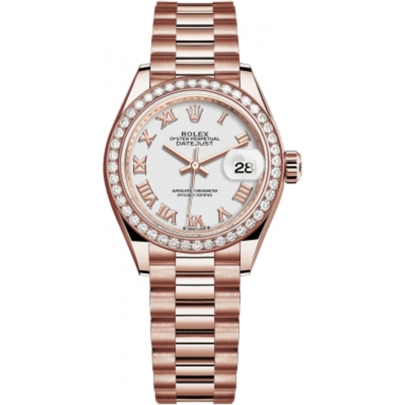 279135RBR White Roman President Rolex Lady Datejust 28mm Everose Gold Ladies Watch