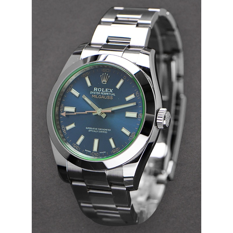 116400 used blue luminous Rolex Milgauss Steel