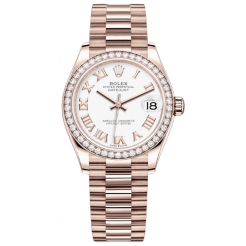 278285rbr White Roman President Rolex Datejust 31mm Everose Gold Ladies Watch