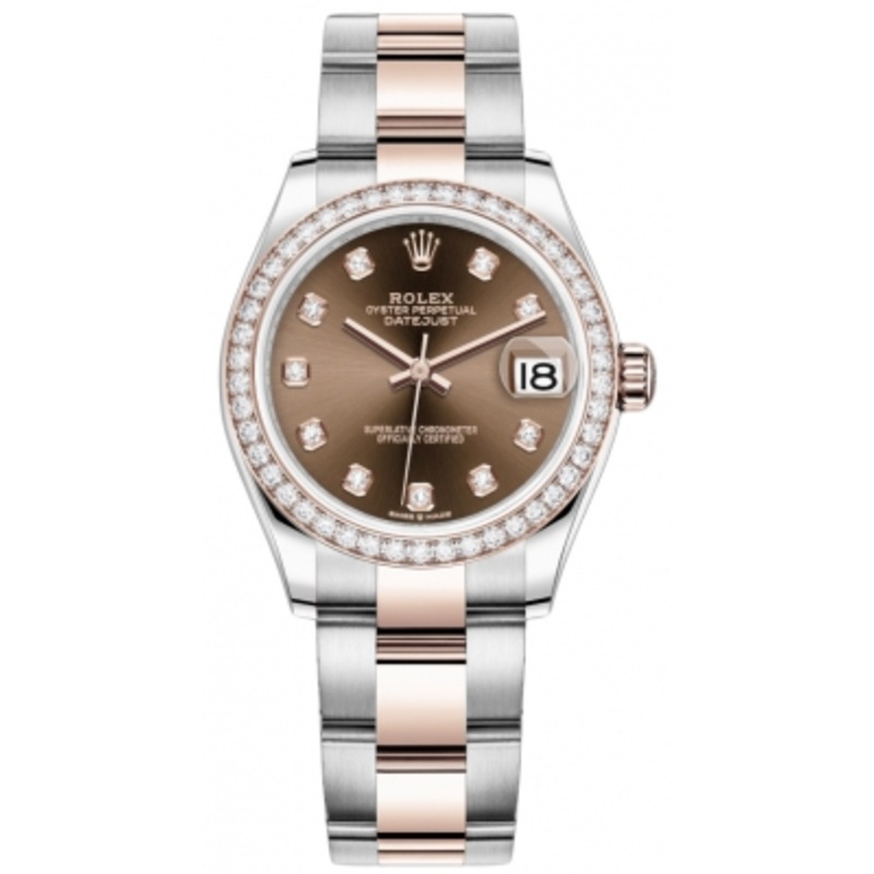278381rbr Chocolate Diamond Oyster Rolex Datejust 31mm Stainless Steel and Rose Gold Ladies Watch