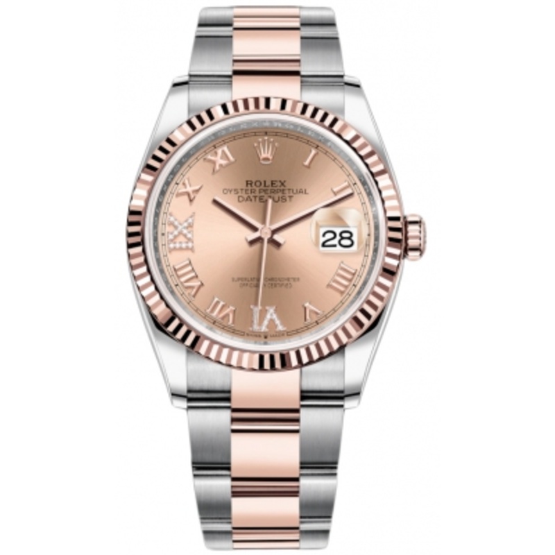 126231 Rose VI IX Roman Oyster Rolex Datejust 36mm Stainless Steel and Rose Gold Ladies Watch