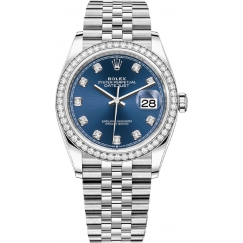 126284rbr Blue Diamond Jubilee Rolex Datejust 36mm Stainless Steel Midsize Watch