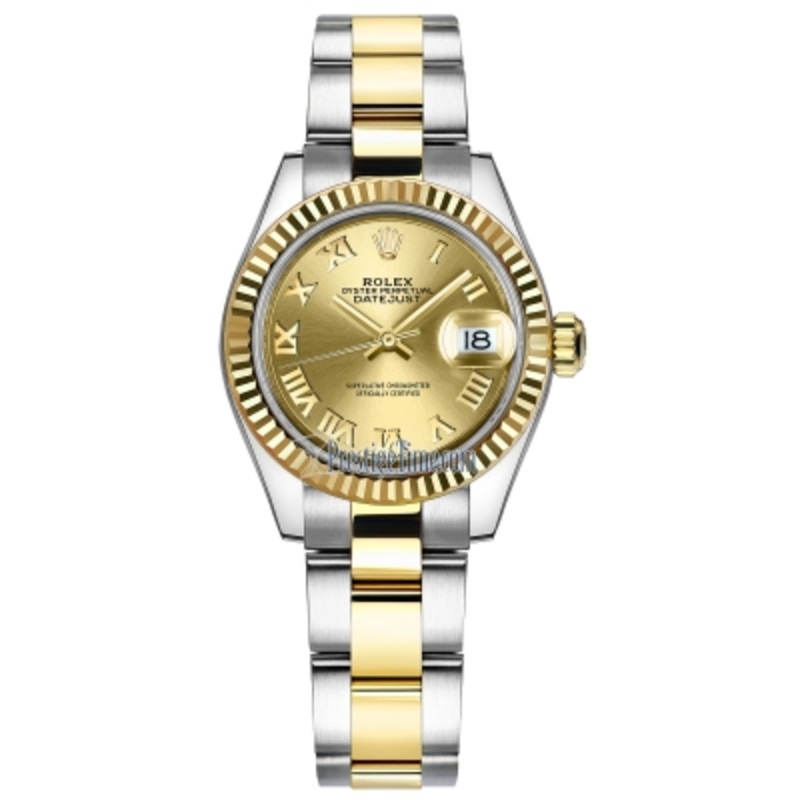 279173 Champagne Roman Oyster Rolex Lady Datejust 28mm Stainless Steel and Yellow Gold Ladies Watch