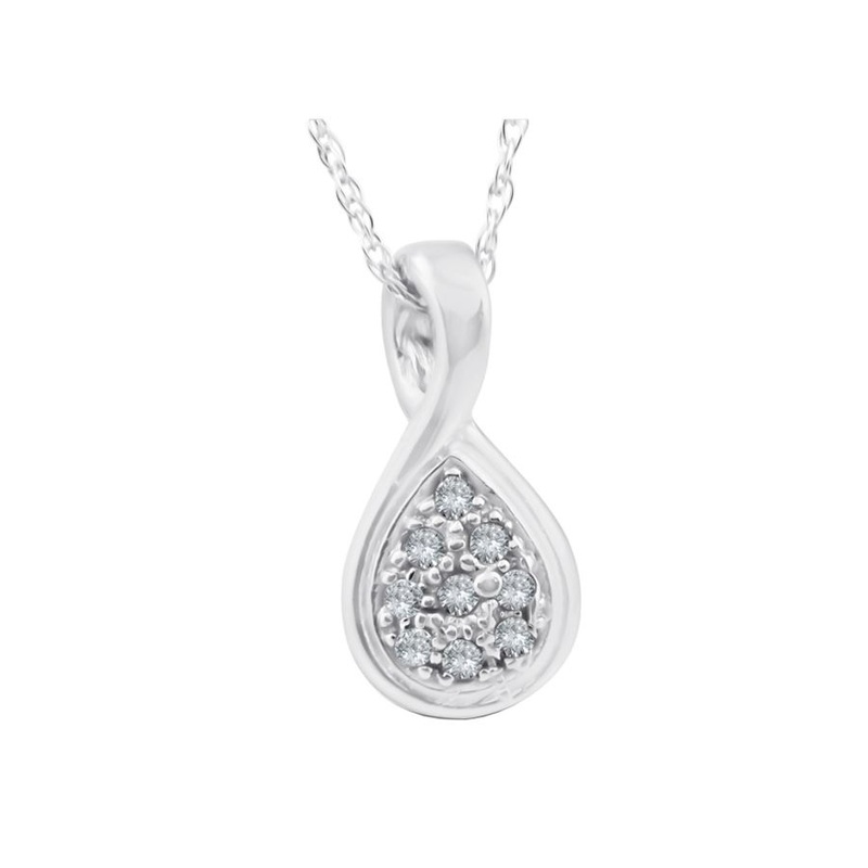 Tear Drop Diamond Pendant, 0.03 Carat on 10K White Gold