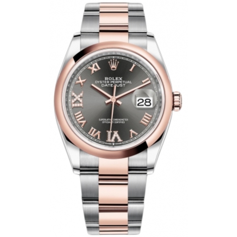 126201 Dark Rhodium VI IX Roman Oyster Rolex Datejust 36mm Stainless Steel and Rose Gold Ladies Watch