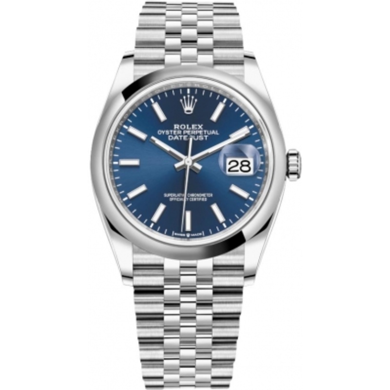 126200 Blue Index Jubilee Rolex Datejust 36mm Stainless Steel Midsize Watch