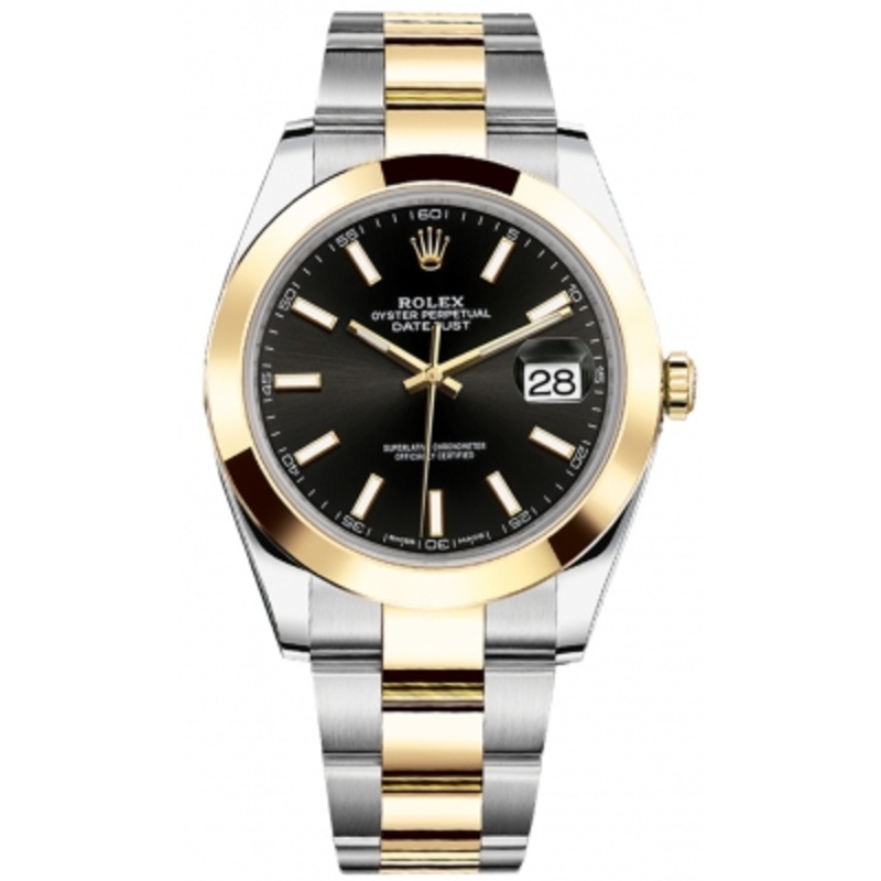 126303 Black Index Oyster Rolex Datejust 41mm Stainless Steel and Yellow Gold Mens Watch