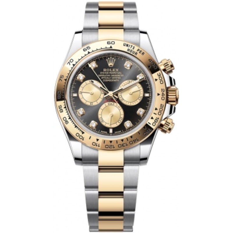 126503 Bright Black Golden Diamond Rolex Cosmograph Daytona Steel and Gold Mens Watch