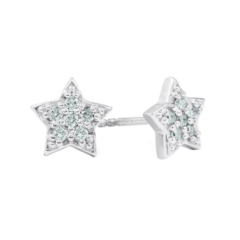 14k White Gold Diamond Star Stud Earrings