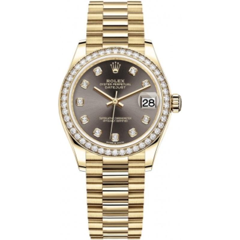 278288RBR Dark Grey Diamond President Rolex Datejust 31mm Yellow Gold Ladies Watch