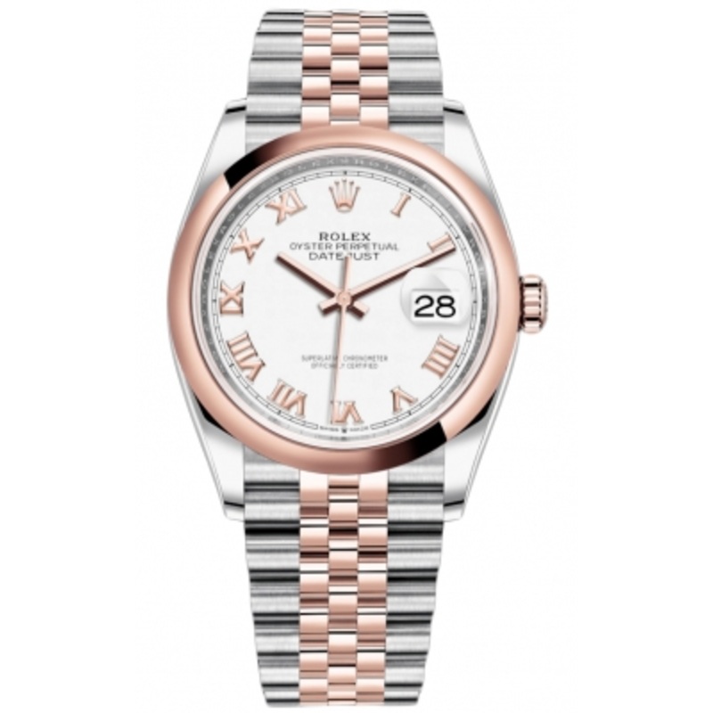 126201 White Roman Jubilee Rolex Datejust 36mm Stainless Steel and Rose Gold Ladies Watch
