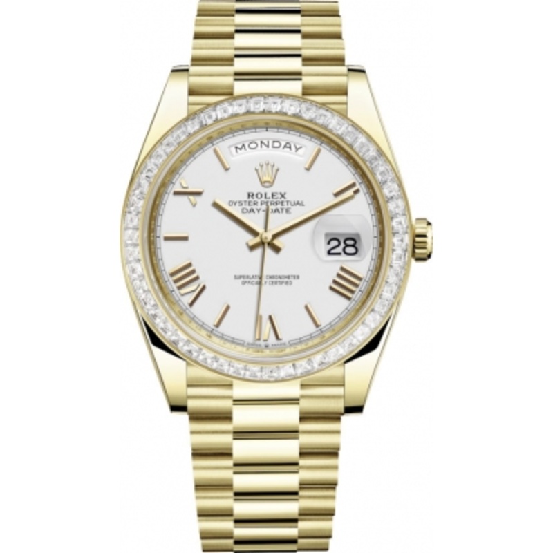 228398TBR White Roman Rolex Day-Date 40mm Yellow Gold Mens Watch
