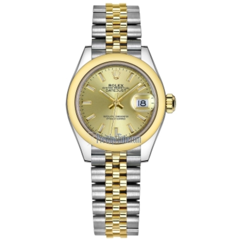 279163 Champagne Index Jubilee Rolex Lady Datejust 28mm Stainless Steel and Yellow Gold Ladies Watch