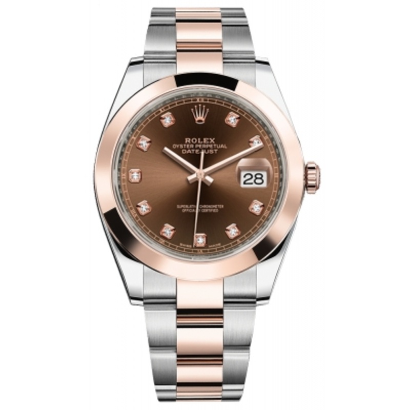 126301 Chocolate Diamond Oyster Rolex Datejust 41mm Stainless Steel and Everose Gold Mens Watch
