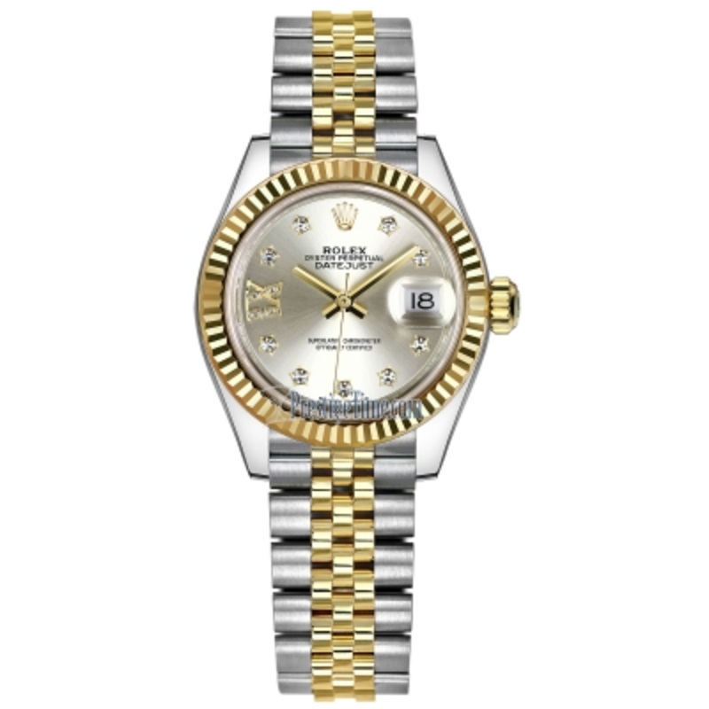 279173 Silver 17 Diamond Jubilee Rolex Lady Datejust 28mm Stainless Steel and Yellow Gold Ladies Watch