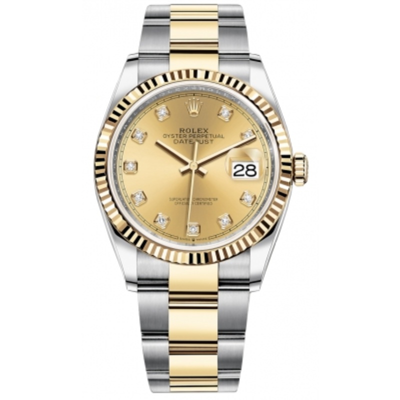 126233 Champagne Diamond Oyster Rolex Datejust 36mm Stainless Steel and Yellow Gold Ladies Watch