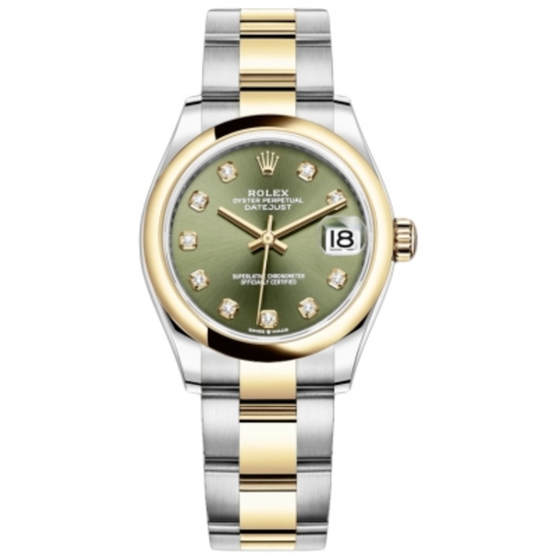 278243 Green Diamond Oyster Rolex Datejust 31mm Stainless Steel and Yellow Gold Ladies Watch