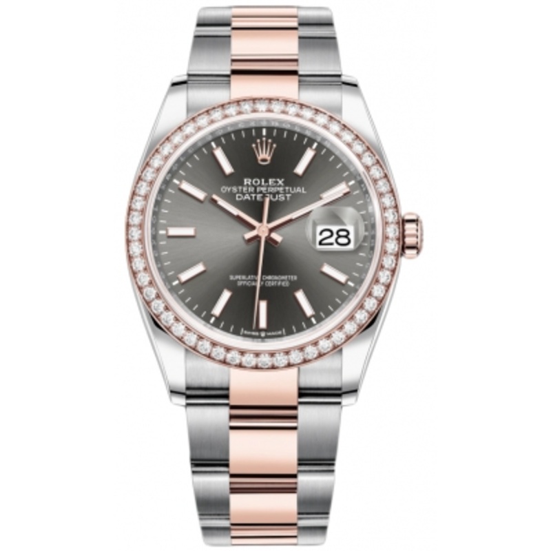 126281RBR Dark Rhodium Index Oyster Rolex Datejust 36mm Stainless Steel and Rose Gold Ladies Watch