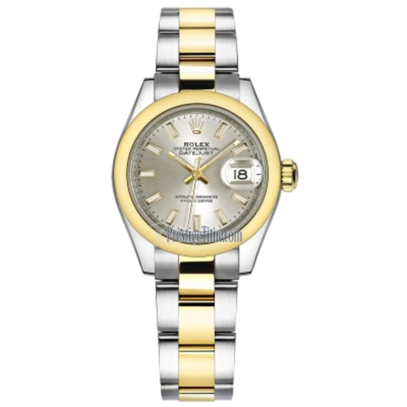 279163 Silver Index Oyster Rolex Lady Datejust 28mm Stainless Steel and Yellow Gold Ladies Watch