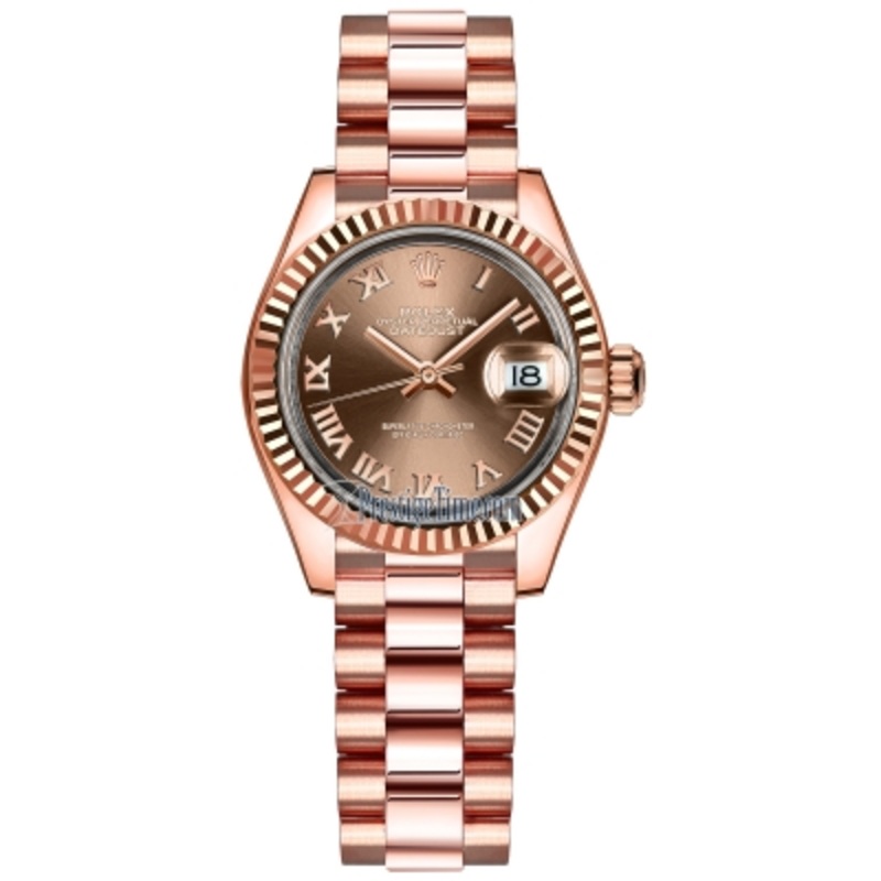 279175 Chocolate Roman President Rolex Lady Datejust 28mm Everose Gold Ladies Watch