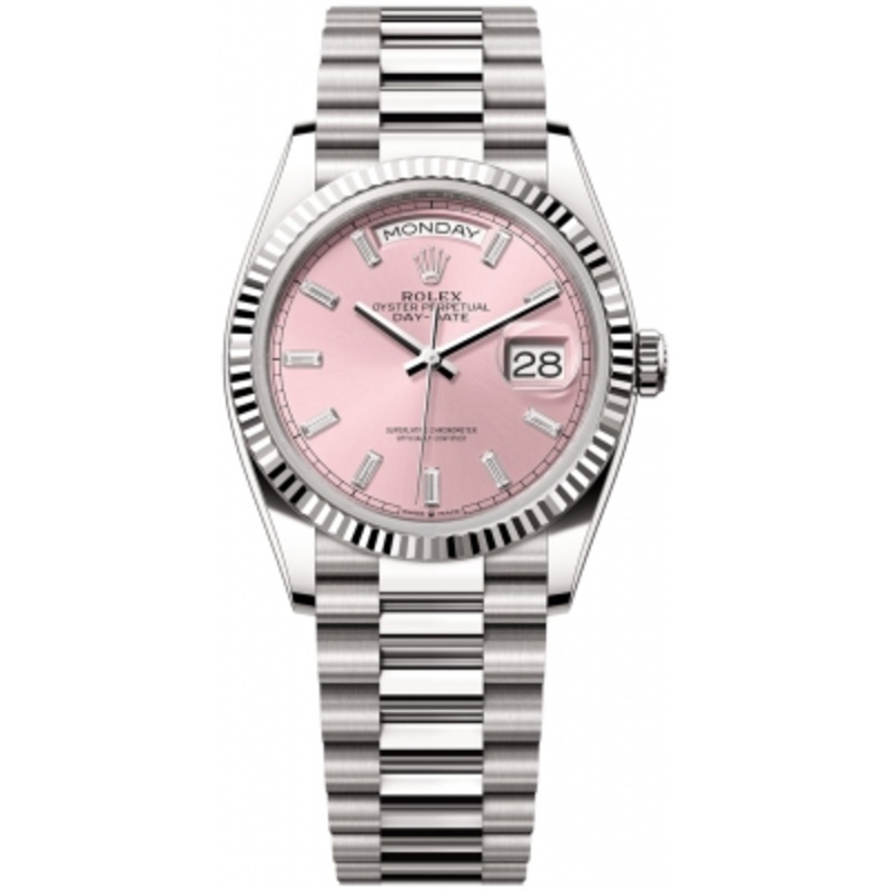 128239 Pink Baguette   Rolex Day-Date 36mm White Gold Midsize Watch